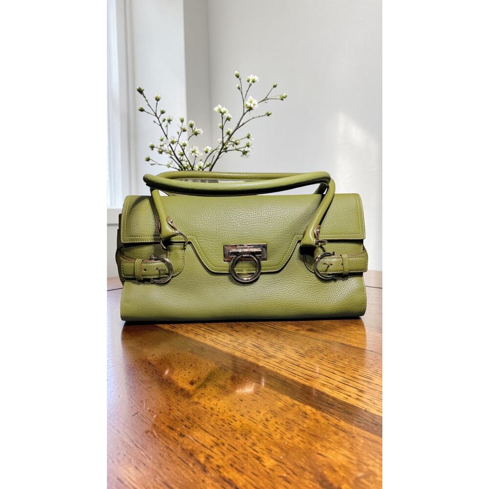 Salvatore Ferragamo Olive Green Leather Gancini Shoulder Bag